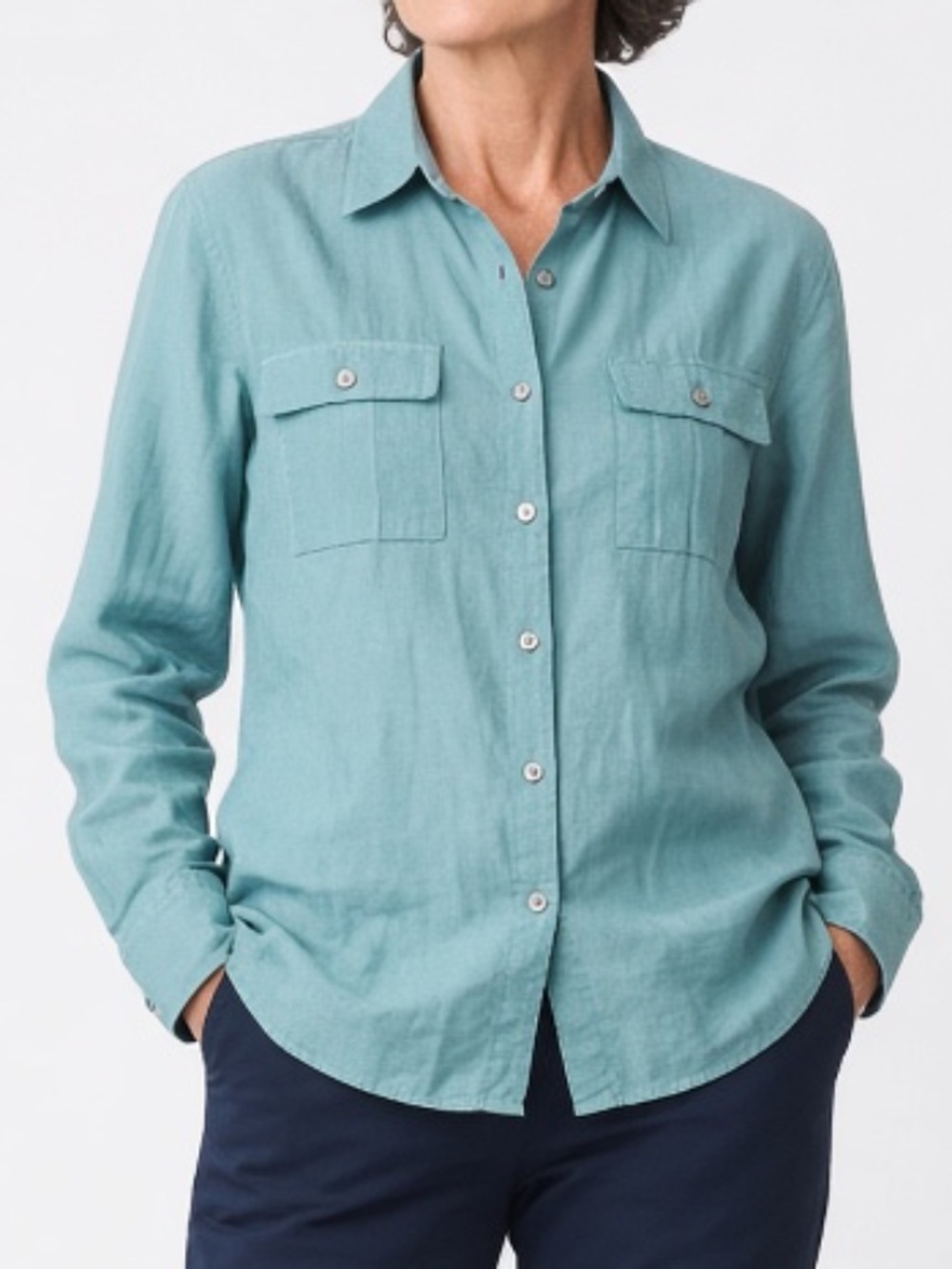 Chico's blue long sleeve Button-Down Shirt Size 1